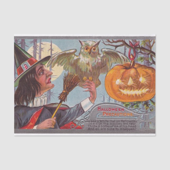 Halloween vintage witch pumpkin owl party tissue paper (Front)