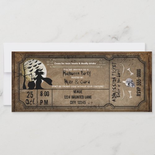 Halloween Vintage Witch Spooky Ticket Invitation