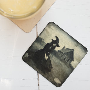 Halloween Vintage Witch Square Paper Coaster