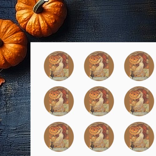 Halloween Vintage Woman and Jack o Lantern Classic Round Sticker