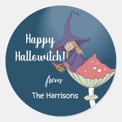 Halloween Violet Cute Witch Classic Round Sticker