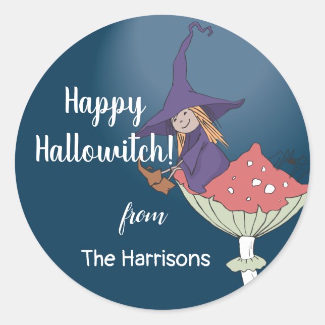 Halloween Violet Cute Witch Classic Round Sticker (Front)