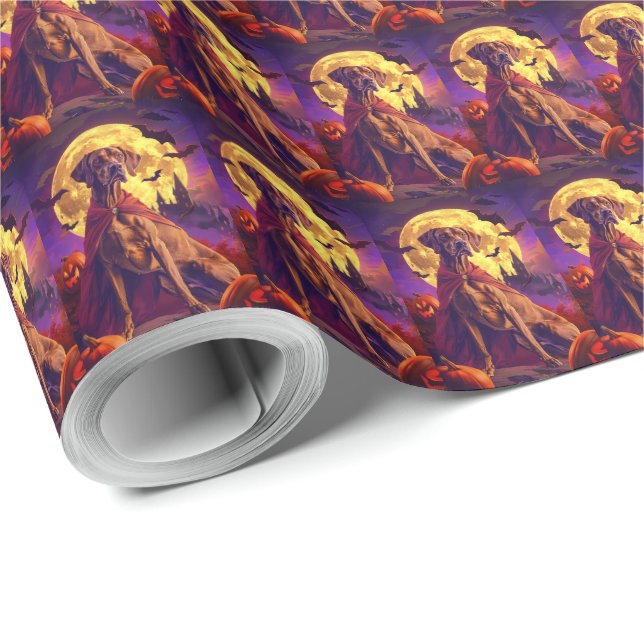 Halloween Vizsla Vampire Pumpkins Scary Wrapping Paper (Roll Corner)