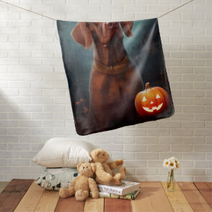 Halloween Vizsla With Pumpkins Scary Baby Blanket