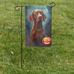 Halloween Vizsla With Pumpkins Scary Garden Flag