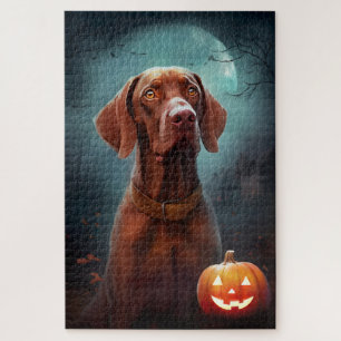 Halloween Vizsla With Pumpkins Scary Jigsaw Puzzle