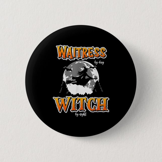 Halloween Waitress Witch, Funny Cute Restaurant Se Button (Front)