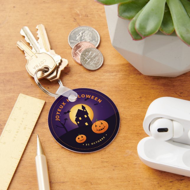 Halloween Wall Clock Haunted House Pumpkins Keychain (Desk)