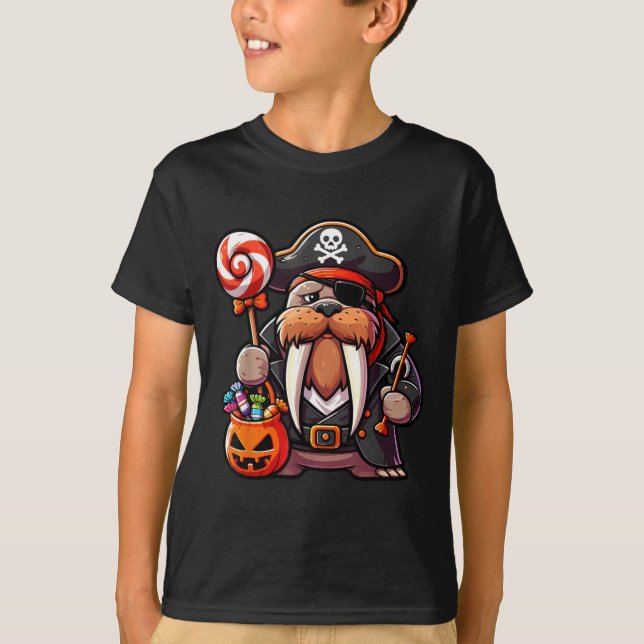 Halloween Walrus Pirate Eye Patch Candy Bag T-Shirt (Front)
