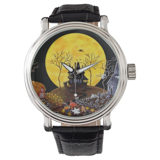 halloweenwatchghostsgraveyardcatswitch wrist watch