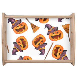 Halloween Watercolor, Autumn Seamless Pattern. Serving Tray