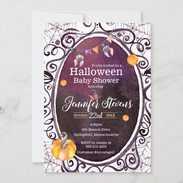 Halloween Watercolor Baby Shower Party Invitation (Front)