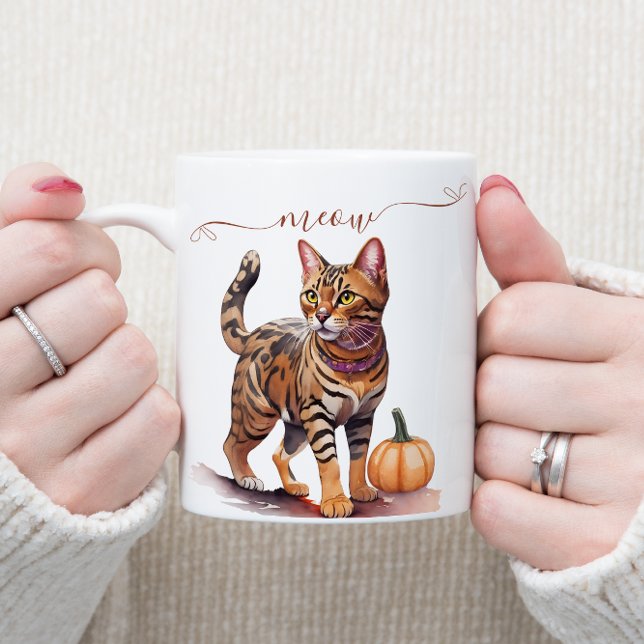 Halloween watercolor bengal cat with pumpkin coffee mug (Creator Uploaded)