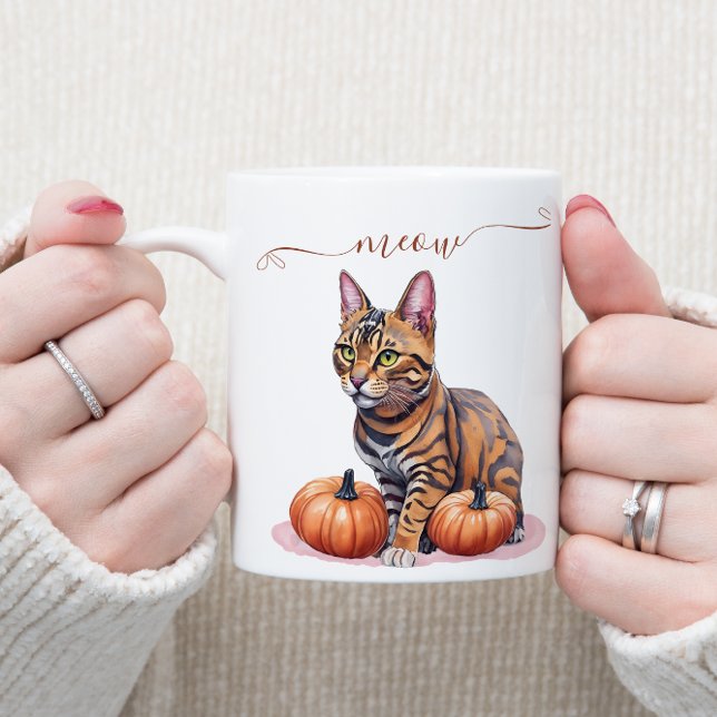 Halloween watercolor bengal cat with pumpkin coffee mug (Creator Uploaded)
