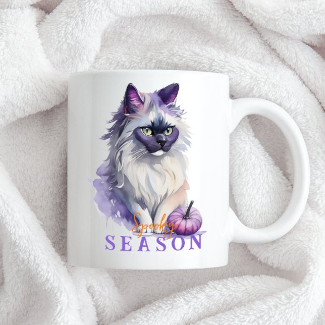Halloween watercolor birman cat with pumpkin coffee mug (Creator Uploaded)