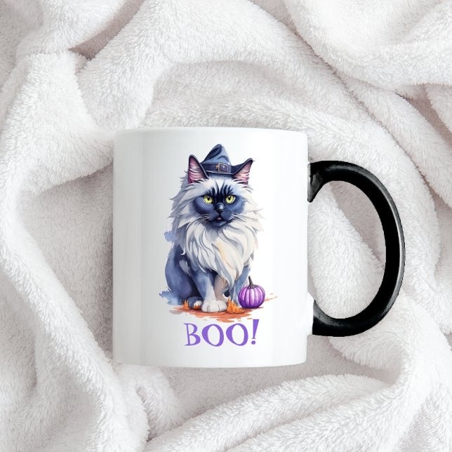 Halloween watercolor birman cat with pumpkin mug (Creator Uploaded)