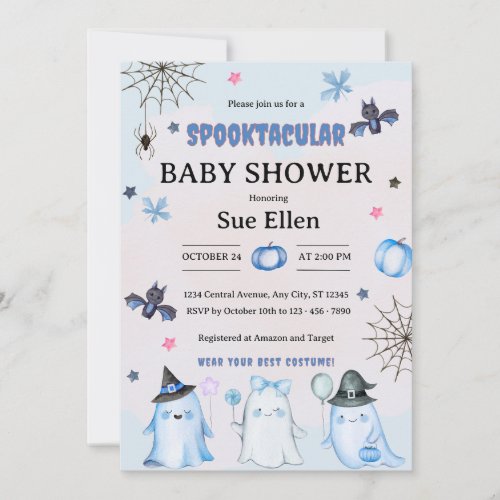 Halloween Watercolor Ghost Baby Shower Invitation
