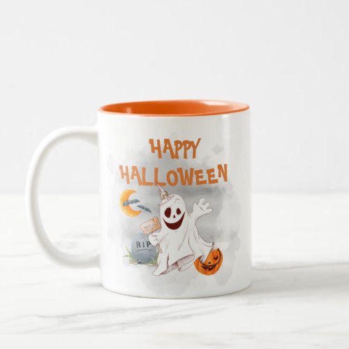 Halloween Watercolor Ghost Spooky Cute Two_Tone Coffee Mug
