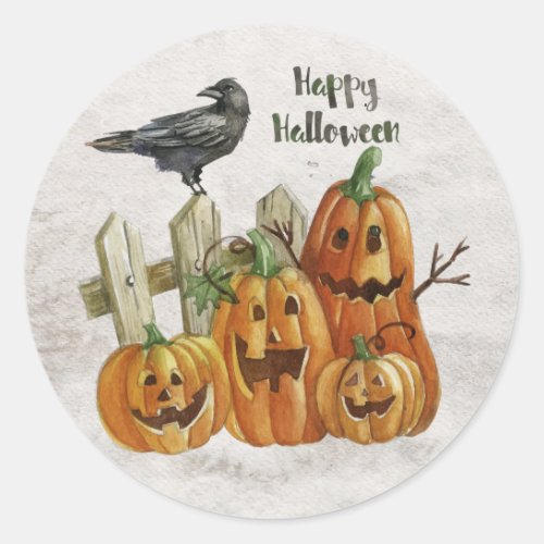 Halloween _ Watercolor Happy Pumpkins Classic Round Sticker