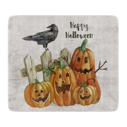 Halloween Watercolor Happy Pumpkins Cutting Board