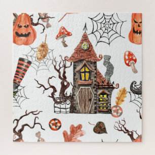 Halloween Watercolor: Haunted House Pattern. Jigsaw Puzzle