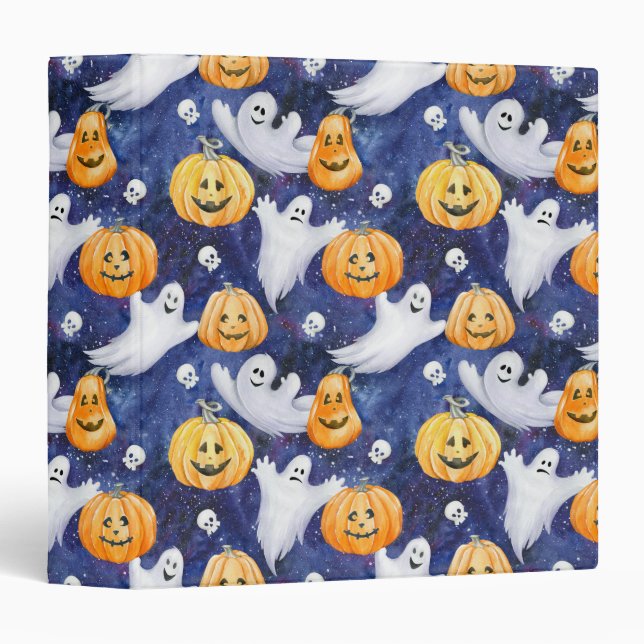 Halloween Watercolor Pattern 3 Ring Binder (Front/Spine)