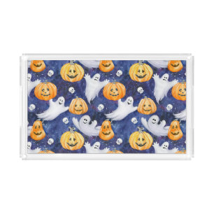 Halloween Watercolor Pattern Acrylic Tray