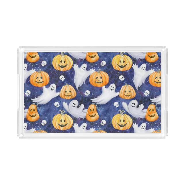 Halloween Watercolor Pattern Acrylic Tray (Front)