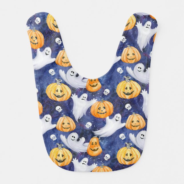 Halloween Watercolor Pattern Baby Bib (Front)