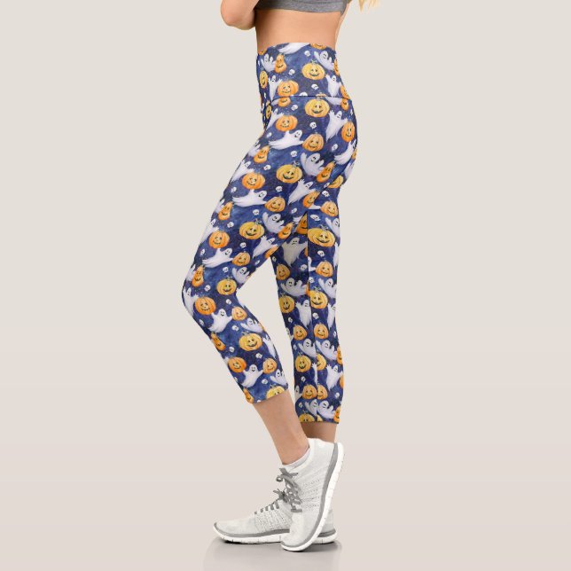 Halloween Watercolor Pattern Capri Leggings (Left)