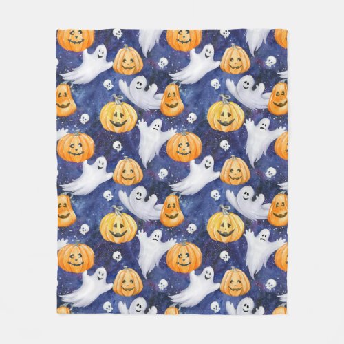 Halloween Watercolor Pattern Fleece Blanket