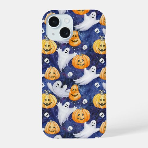 Halloween Watercolor Pattern iPhone 15 Case