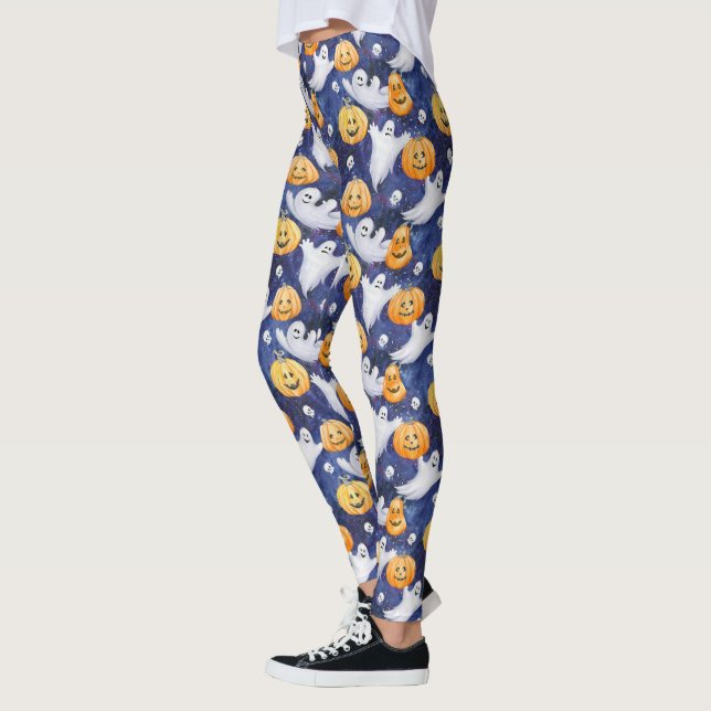 Halloween Watercolor Pattern Leggings (Left)