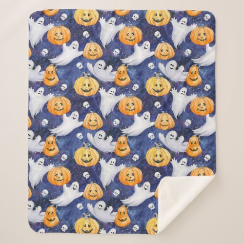 Halloween Watercolor Pattern Sherpa Blanket