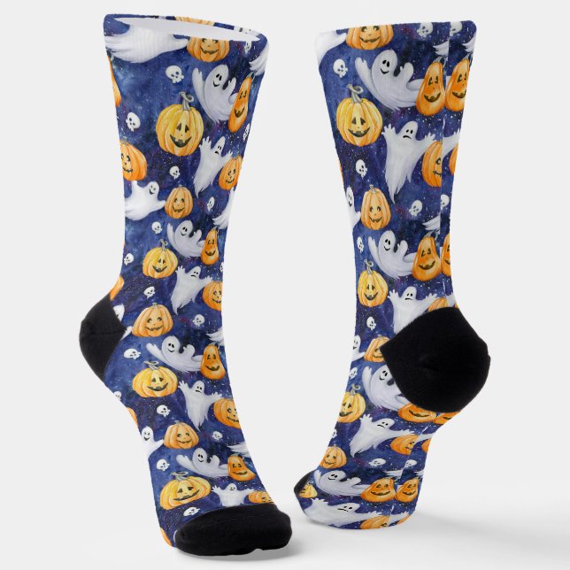 Halloween Watercolor Pattern Socks (Angled)