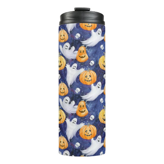 Halloween Watercolor Pattern Thermal Tumbler (Front)
