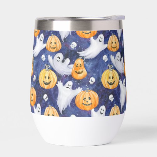 Halloween Watercolor Pattern Thermal Wine Tumbler