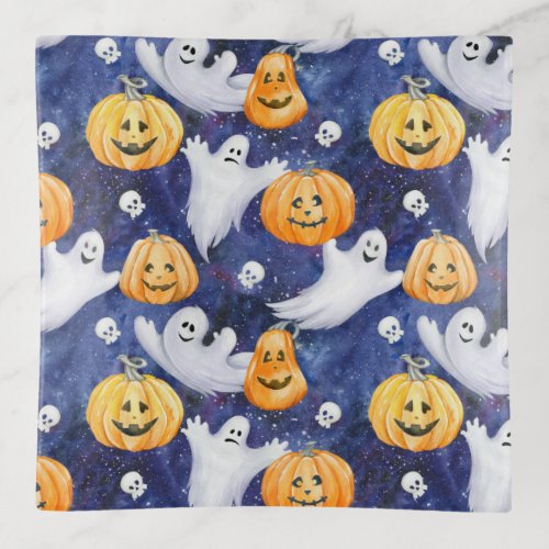 Halloween Watercolor Pattern Trinket Tray