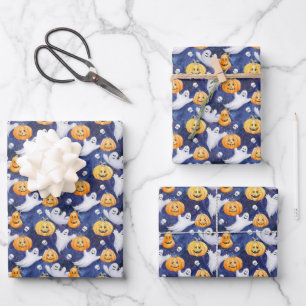 Halloween Watercolor Pattern Wrapping Paper Sheets