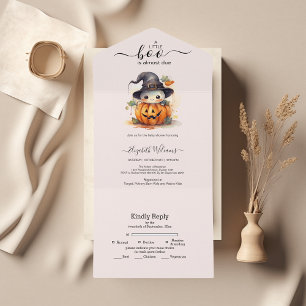 Halloween Watercolor Pumpkin Little Boo Baby Showe All In One Invitation