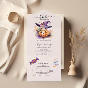 Halloween Watercolor Pumpkin Little Boo Baby Showe All In One Invitation