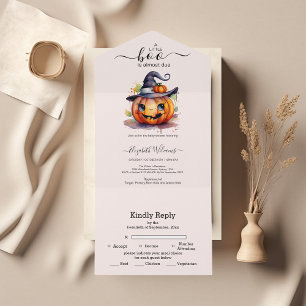 Halloween Watercolor Pumpkin Little Boo Baby Showe All In One Invitation