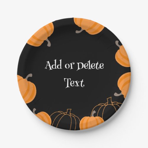 Halloween Watercolor Pumpkin Script Black Paper Plates