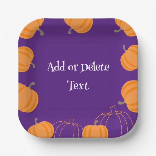 Halloween Watercolor Pumpkin Script Purple Paper Plates