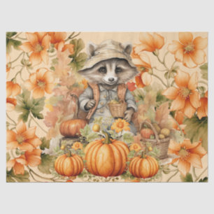 Halloween Watercolor Raccoon & Pumpkins Decoupage Tissue Paper