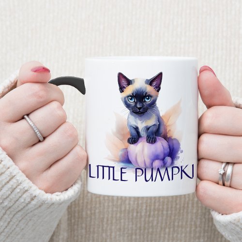 Halloween watercolor siamese cat with pumpkin magic mug