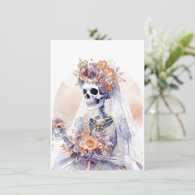 Halloween Watercolor Skeleton Card (Standing Front)