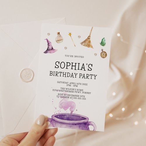 Halloween Watercolor Witch Birthday Party Invitation