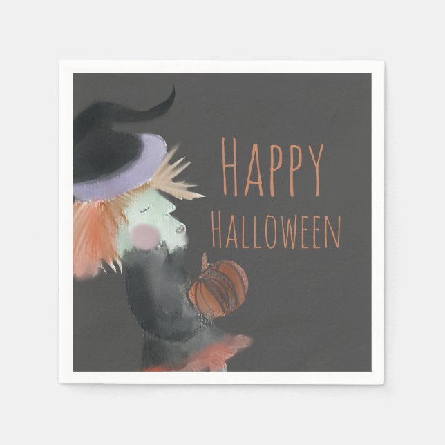 Halloween Watercolor Witch Pumpkin   Napkins (Front)