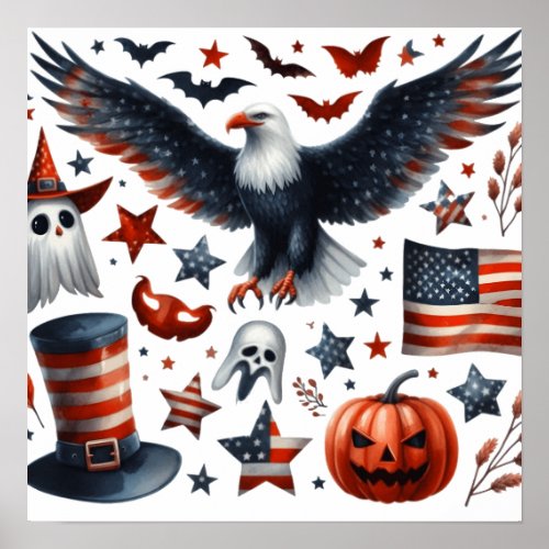 Halloween Watercolors and Patriotic Elements Poster